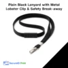 Plain Black Lanyard with Metal Lobster Clip and Safety Break-away