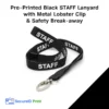 Pre-Printed Black Staff Lanyard with Metal Lobster Clip and Safety Break-away