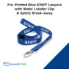Pre-Printed Blue Staff Lanyard with Metal Lobster Clip and Safety Break-away